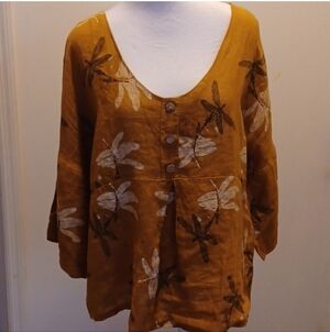 Viola Borghi linen dragonfly blouse Top Organic Lagenlook